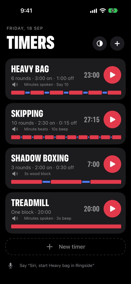 Timers list in dark mode