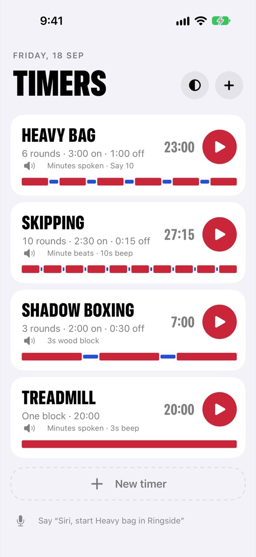 Timers list in light mode
