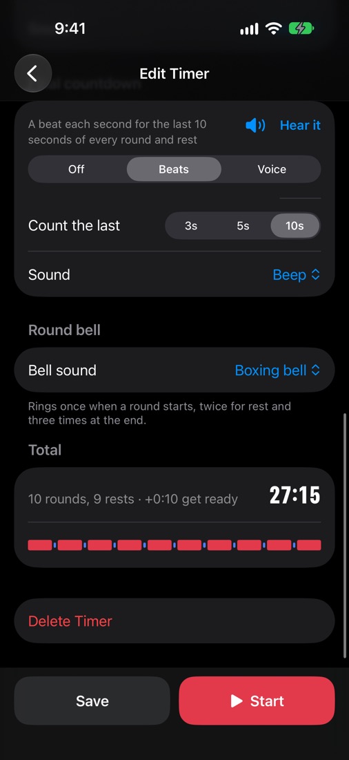 Round bell setting and workout total